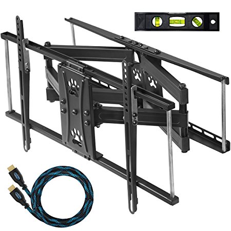 Cheetah Mounts APDAM2B Articulating TV Wall Mount Bracket for 32-65 inch (80-165cm) Displays with Dual Arm Full Motion Tilt and Swivel Movement for LCD, LED, Plasma, Flat Screen Monitors Up to VESA 684x400 and 165lbs (75kg), Including a Free Twisted Veins 10' (3m) Braided High Speed HDMI Cable with Ethernet and a 6" 3-Axis Magnetic Bubble Level