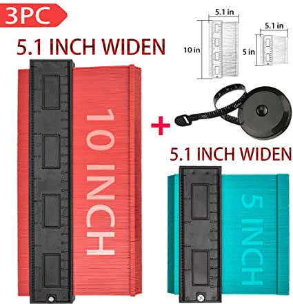 3 Pack Wider Contour Gauge Profile,5.1 inch wider,Gauge Plastic Profile Repeat Gauge Duplicate Irregular Shape Tracking Template Measurement Tool(10 Inch Red, 5 Inch Green,Tape Measure)
