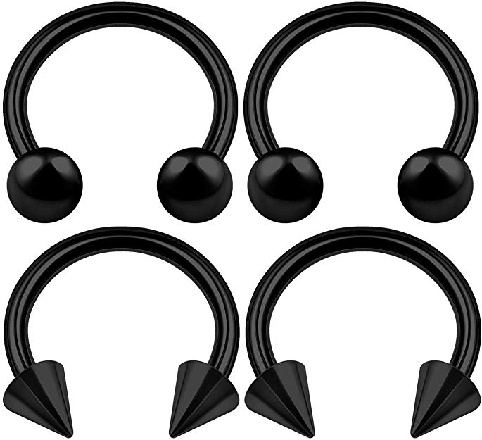 4PCS Surgical Steel Black Horseshoe Earrings 14 Gauge 4mm Ball Spike Septum Earrings Eyebrow Piercing Jewelry Choose Sizes