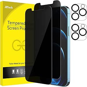 JETech Privacy Screen Protector for iPhone 12 Pro Max 6.7-Inch with Camera Lens Protector, Anti Spy Tempered Glass Film, 2-Pack Each