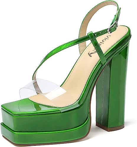 vivianly Chunky Heel Sandals Square Toe Platform Ankle Strap Dress Party High Heeled Wedges Pumps Shoes