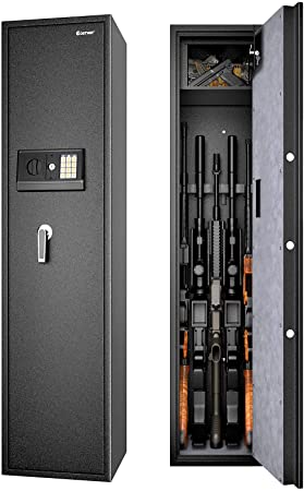 COSTWAY Large Rifle Safe, Long Gun Safe for Rifle Shotgun, 5-Gun Metal Security Storage Cabinet with Handgun Lockbox, Digital Keypad & Emergency Keys, Quick Access Gun Safety for Home