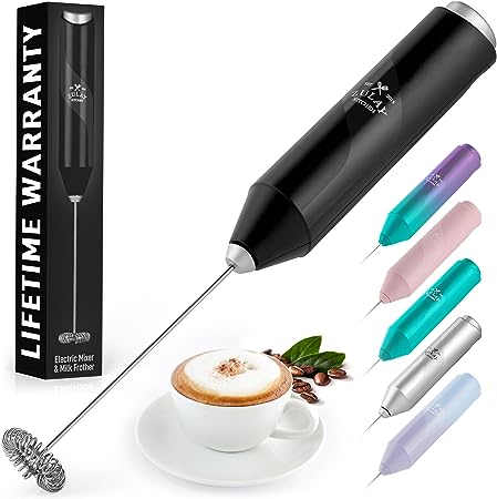 Zulay Powerful Milk Frother for Coffee - Portable & Compact Handheld Foam Maker for Lattes, Cappuccinos, Matcha, Hot Chocolate - Travel Milk Foamer Frother - No Stand Electric Whisk (Black Silver)