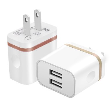 Costyle 2-Pack 5V/2.0Amp Dual USB 2-port Easy Grip Home Travel Wall Charger Adapter for iPhone 6 6S Plus SE 5 5S 4S, Samsung Galaxy S7 S6 edge Note 5, Tablet, GPS, PDA and Most Device(Gold Rose Gold)
