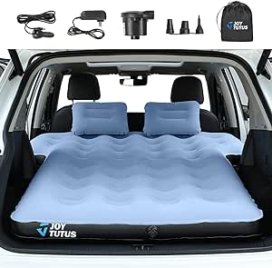 JOYTUTUS SUV Air Mattress for Car Camping, 71" L x 55" W x 4" H Thickened & Inflatable Car Mattress for Sleeping, Portable SUV Camping Bed with 2-in-1 Air Pump, Pillows & Carry Bag, Blue Grey