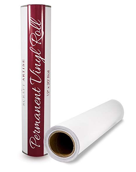 Scraft Artise Permanent Vinyl Roll White Matte 12 Inch by 20 Feet Compatible with Silhouette Cricut Brother Scan N Cut and Other Die Cutters to Make Monograms Stickers and Decals