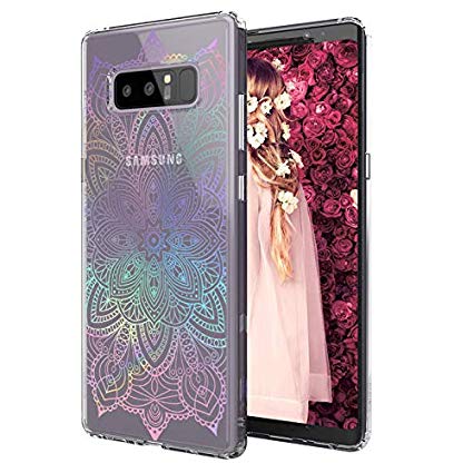 MOSNOVO Galaxy Note 8 Case/Galaxy Note 8 Clear Case, Gradient Rainbow Henna Mandala Printed Clear Design Transparent Plastic Case with TPU Bumper Protective Cover for Samsung Galaxy Note 8 (2017)