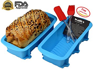 Walfos Nonstick Silicone Bread and Loaf Pan Set of 2, No odor, Easy baking mold for Homemade Cakes, Breads, Meatloaf and quiche (2, Blue)