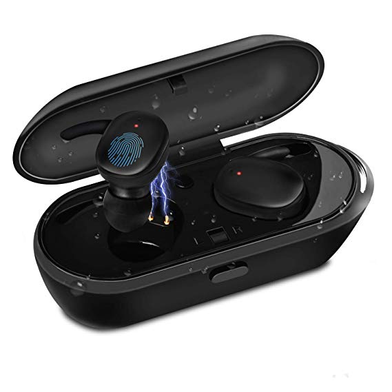 Bluetooth Wireless Earbuds, RuiWenNa Sport Wireless Earphone, Latest Bluetooth 5.0 in-Ear Noise Cancelling Wireless Headphone, Touch Control Waterproof Earphone with Charging Case (Black)