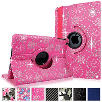 Cellularvilla Case for Apple iPad Mini 1 (2012) 7.9’’ and Mini 2 (2013 Edition) 7.9’’ Retina Display 360 Degree Rotating Pink Glitter Pu Leather Flip Folio Stand Cover with Auto Wake/Sleep Feature