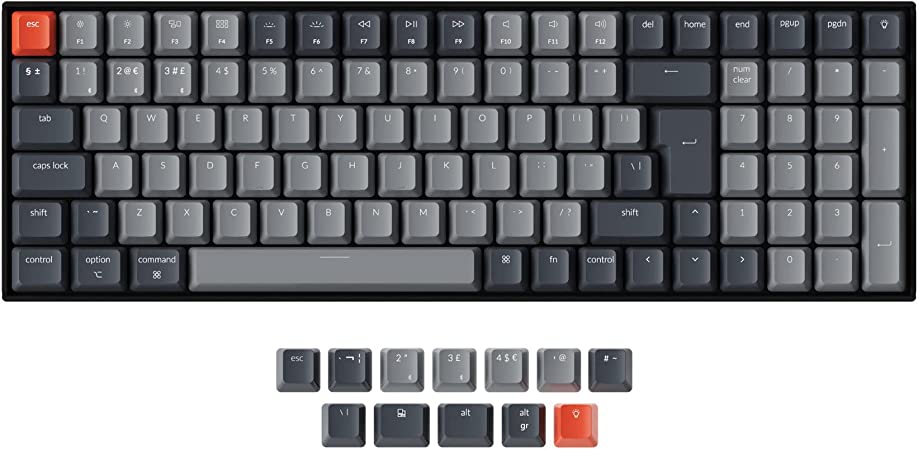 Keychron K4 Wireless Mechanical Gaming Keyboard with White LED Backlight/Gateron Blue Switch/Wired USB C/96% ISO-UK-Layout, 100 Keys Bluetooth Computer Keyboard for Mac Windows PC Gamer - Version 2