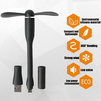 Three in One USB Fan by RECESKY - Mini Portable Fan Plug and Play Detachable (USB & Lightning & Micro USB Port) For Any Power Bank, Notebook, Laptop, Computer, iPhone and Android Smartphone