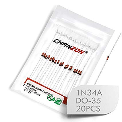 (Pack of 20 Pieces) Chanzon 1N34A 1N34 Germanium Diode 50mA 65V DO-35 (DO-204AH) IN34A IN34 Axial for TV FM AM Radio Detection