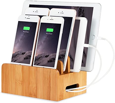 XPhonew Bamboo Wood Desktop Multi-device Cords Organizer Stand and Charging Station Charger Docks Cradle Holder for iPhone iPad Samsung HTC Huawei Xiaomi OnePlus LG Smart Phones and Tablets