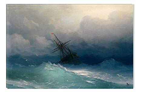Startonight Canvas Wall Art Aivazovsky Ship on Stormy Seas Reproduction, Famous Painters Dual View Surprise Wall Art 31.5 X 47.2 Original Art Painting