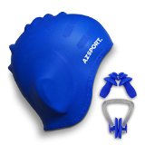 AZSPORT Swim Cap Nose Clips and Ear Plugs Included Blue