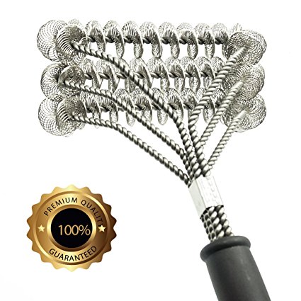 Grill Brush Bristle Free- BBQ Grill Cleaning Brush And Scraper- Safe 18" Weber Grill Cleaning Kit for Stainless Steel, Ceramic, Iron, Gas & Porcelain Barbecue Grates … (Triple Head)