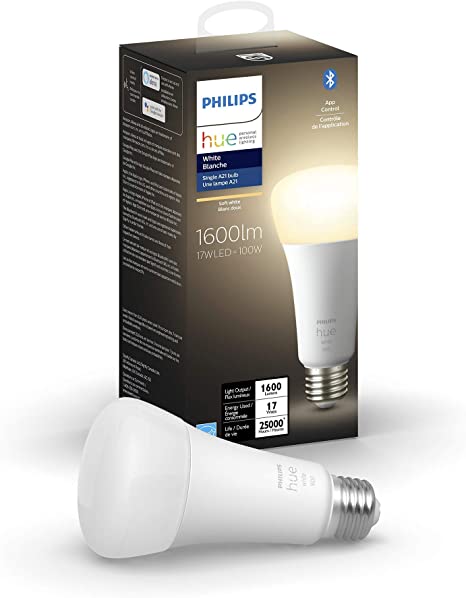 Philips Hue White A21 High Lumen Smart Bulb, 1600 Lumens, Bluetooth & Zigbee Compatible (Hue Hub Optional), Works with Alexa & Google Assistant