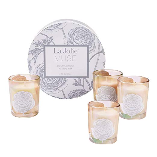 LA JOLIE MUSE Scented Candle Gift Set - 4 Season Small Natural Soy Wax Votive Candle Valentine's Day Collection (Jasmine Mint, Aquamarine, Orange Cinnamon & Cedarwood)