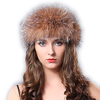 Winter Fox Fur Hat Headband - Women's Genuine Wrap Cap Neckwarmer FURTALK Original