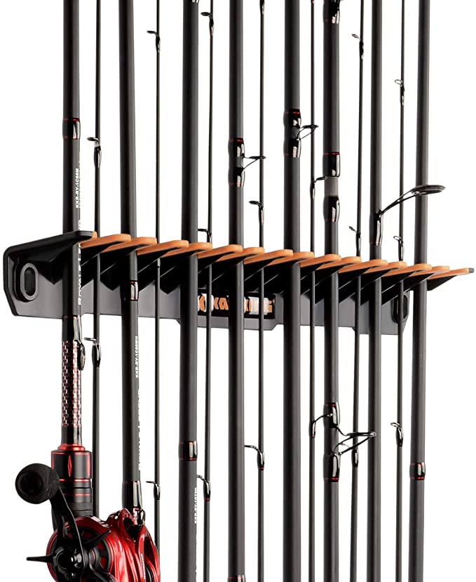 KastKing Patented V15 Vertical Fishing Rod Holder – Wall Mounted Fishing Rod Rack, Store 15 Rods or Fishing Rod Combos in 18 Inches, Great Fishing Pole Holder and Rack