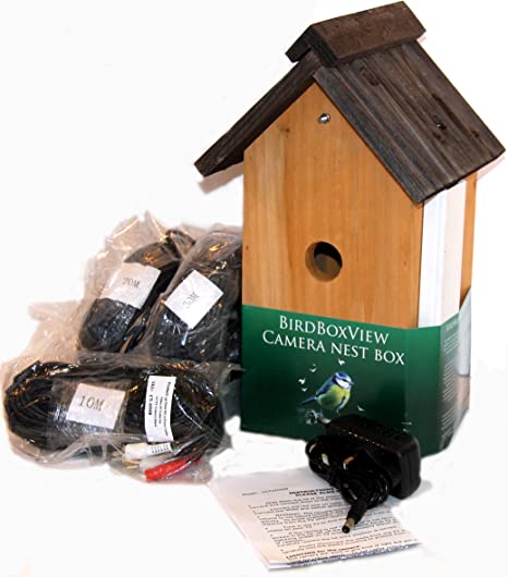 Birdboxview Colour cctv 420TVL camera fitted in nestbox. Lovely box with V-shaped roof (preferred by RSPB). Great gift for birdlovers, Springwatch in the living room! (10m cable)
