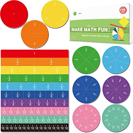 Magnetic Fraction Tiles & Circles 19 Set 118 Pcs, Opret Rainbow Math Manipulatives for Preschool Elementary School Educational Resources Classroom Educational Kit Christmas Gift