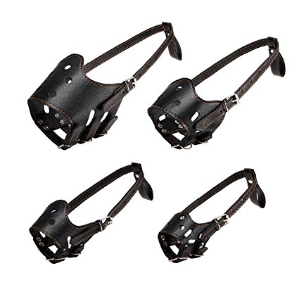 MEWTOGO Set of 4 Sizes Adjustable Leather Dog Muzzles with Metal Buckle