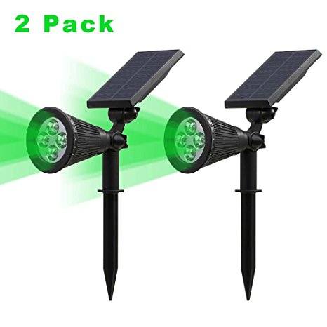 T-SUN Solar Spotlight LED Outdoor Wall Light, IP65 Waterproof, Auto-on At Night/Auto-off By Day, 180°angle Adjustable for Tree, Patio, Yard, Garden, Driveway, Stairs, Pool Area (Green-2pack)