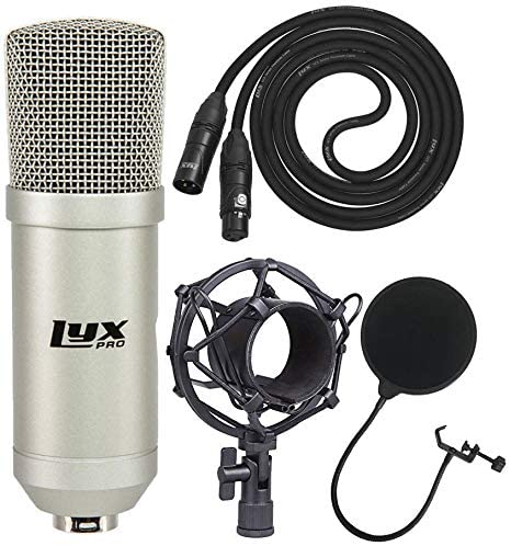 LyxPro Condenser Microphone For Studio, Vocals, Instruments, Podcasting and Professional Recordings with Shockmount, XLR Cable, Pop Filter
