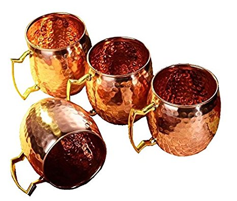 Zap Impex ® Pure Copper Hammered Moscow Mule Mug With Solid Brass Handle Set Of 4- 16 Ounce