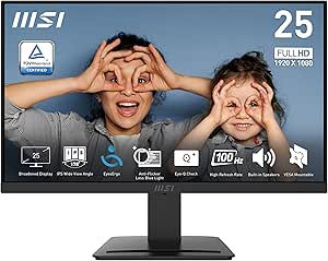 MSI PRO MP253 24.5-inch IPS 1920 x 1080 (FHD) Computer Monitor, 100Hz, Adaptive-Sync, HDMI, DP Port, VGA Port, VESA Mountable, Tilt, Speaker, 1ms, Black