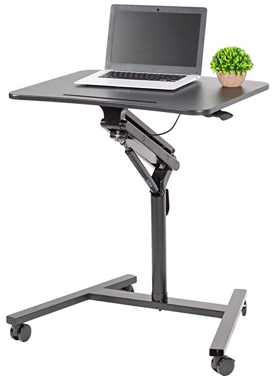 VIVO Black Mobile 28 inch Table, Height Adjustable Rolling Lectern Podium, Laptop Workstation Cart with Pneumatic Spring Lift (CART-V05H)