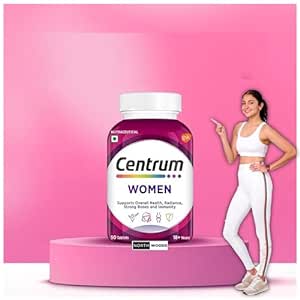 Centrum Women,World's No.1 Multivitamin with Biotin,Vitamin C & 21 vital Nutrients for Overall Health, Radiance, Strong Bones & Immunity (Veg) Pack of 30 Tablets