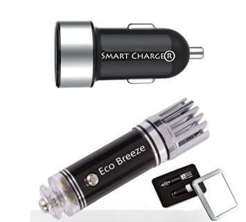 Smart CAR KIT - Car Air Purifier, Ionizer & Smart Charger, 4.8a Dual 2.4a USB Port Car Charger, Portable Travel Charger, Rapid Car Charger,adapter for Iphone ,Ipad, Samsung Galaxy, Smart Phone & Tablets