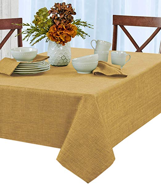 Newbridge Penington Solid Woven No-Iron Soil Resistant Fabric Tablecloth - 52 X 70 Oblong - Gold