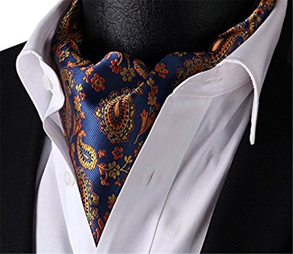 Allbebe Men's Blue Orange Floral 100% Silk Cravat Ties Jacquard Woven Ascot