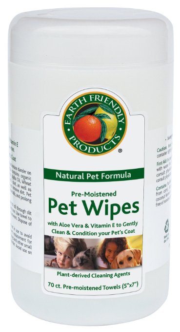 Earth Friendly Products Natural Pet Wipes, Pre-Moistened Towels, 70-Count Container