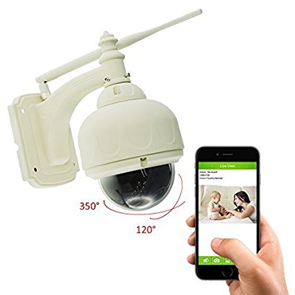 Coolcam HD 720P Outdoor PTZ Dome Camera IR Night Vision, WiFi IP Network Camera, Wireless, Video Monitoring, Surveillance, Security Camera, Plug/Play, 8GB Built-in Memory Card