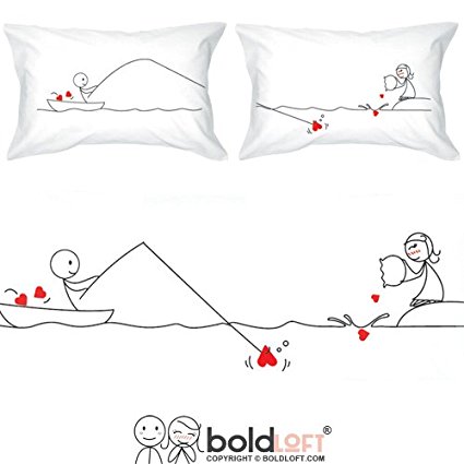 BOLDLOFT Catch My Heart His and Hers Matching Couple Pillowcases- Long Distance Relationship Gifts, Valentines Day Gifts, Matching Couple Gifts, His and Hers Gifts, Boyfriend Gifts, Girlfriend Gifts