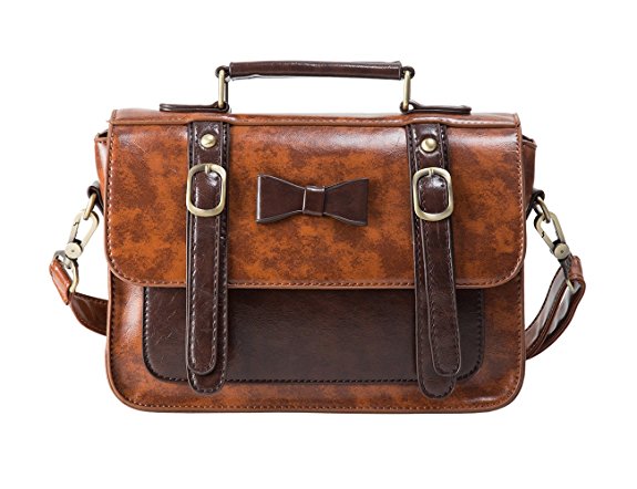 ECOSUSI Faux Leather Vintage Small Messenger Purse School Satchel Bag