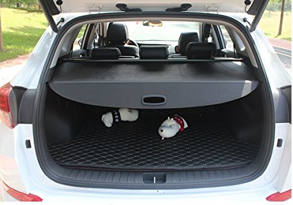 Opall Black Retractable Rear Trunk Cargo Luggage Security Shade Cover Shield for Hyundai Tucson 2016
