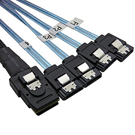 CableDeconn 0.5M Mini Sas 36pin(SFF-8087)Male w/ Latch to SATA 7pin Female(x4) Forward Breakout Cable