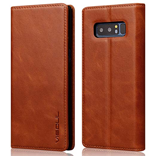 Galaxy Note 8 Phone Case, Visoul 100% Handmade Premium Genuine Leather Slim Wallet Case with Kickstand Function, Credit Card Slots Case for Samsung Galaxy Note 8 - Orange