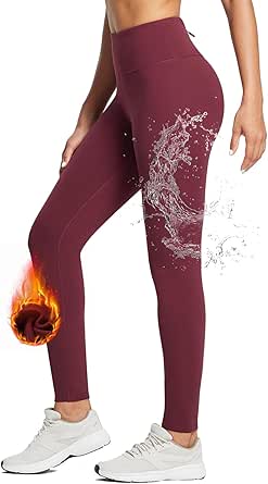 BALEAF Women's Fleece Lined Leggings Water Resistant Thermal Winter Warm Tights High Waisted with Pockets Running Gear