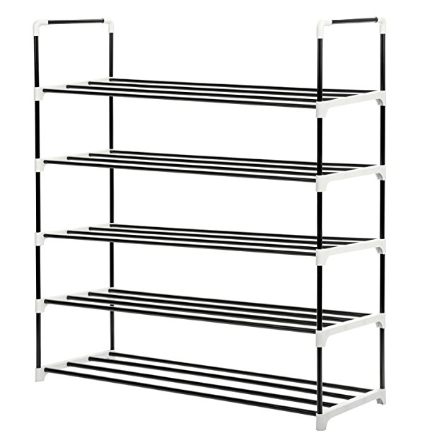 Stackable Shoe Rack, MaidMAX 5-Tier Metal Shoe Storage Tower Organizer Holding 25 Pairs of Shoes for Closet Bedroom Entryway, Black