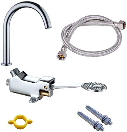 LukLoy Full Set Hands-free Foot Pedal Faucet, Foot Valve Outlet 1m Flexible Hose Screw, Hospital Medical Laboratory Touchless Floor Mount Foot Control Faucet