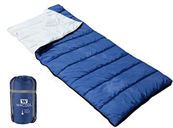 WACOOL Envelope Sleeping Bag, Extra Large. Great for 4 Season and Cool Cold Warm Weather. With Compression Sack. Free Inflatable Pillow Included.