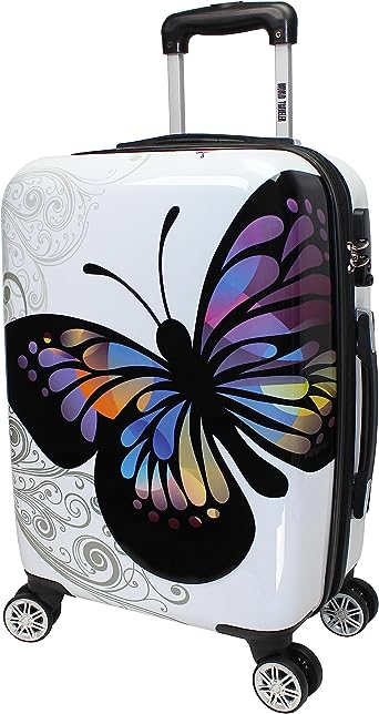 World Traveler Butterfly 20-Inch Carry-On Hardside Expandable Spinner Luggage, Butterfly, 20-inch, Butterfly 20-inch Carry-on Hardside Expandable Spinner Luggage