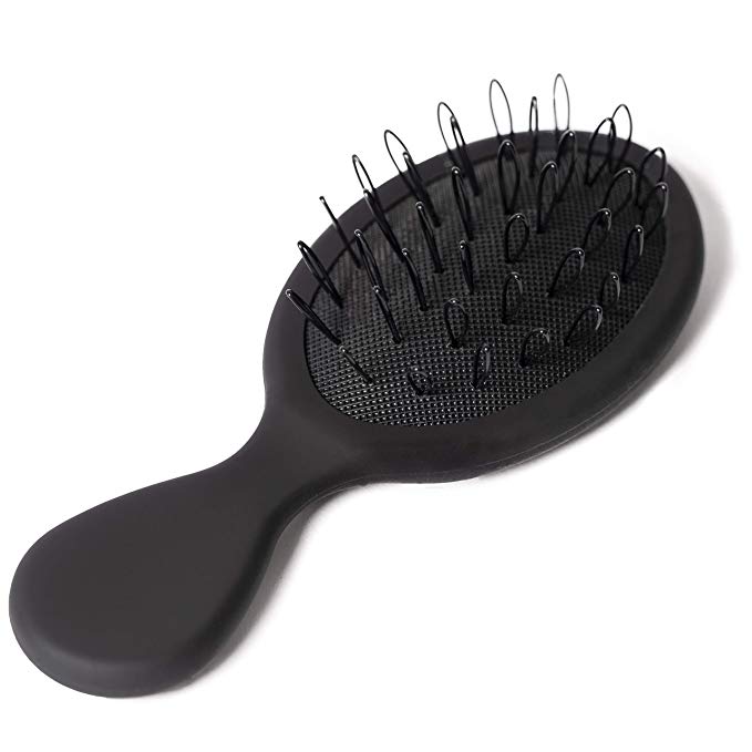 The Hair Shop Mini Black Loop Brush - Salon Professional Grade with Matted Black & Ergonomic Travel Size Design- Small & Safe Detangler Tool for 100% Remy Human and Synthetic Hair Extensions and Wigs